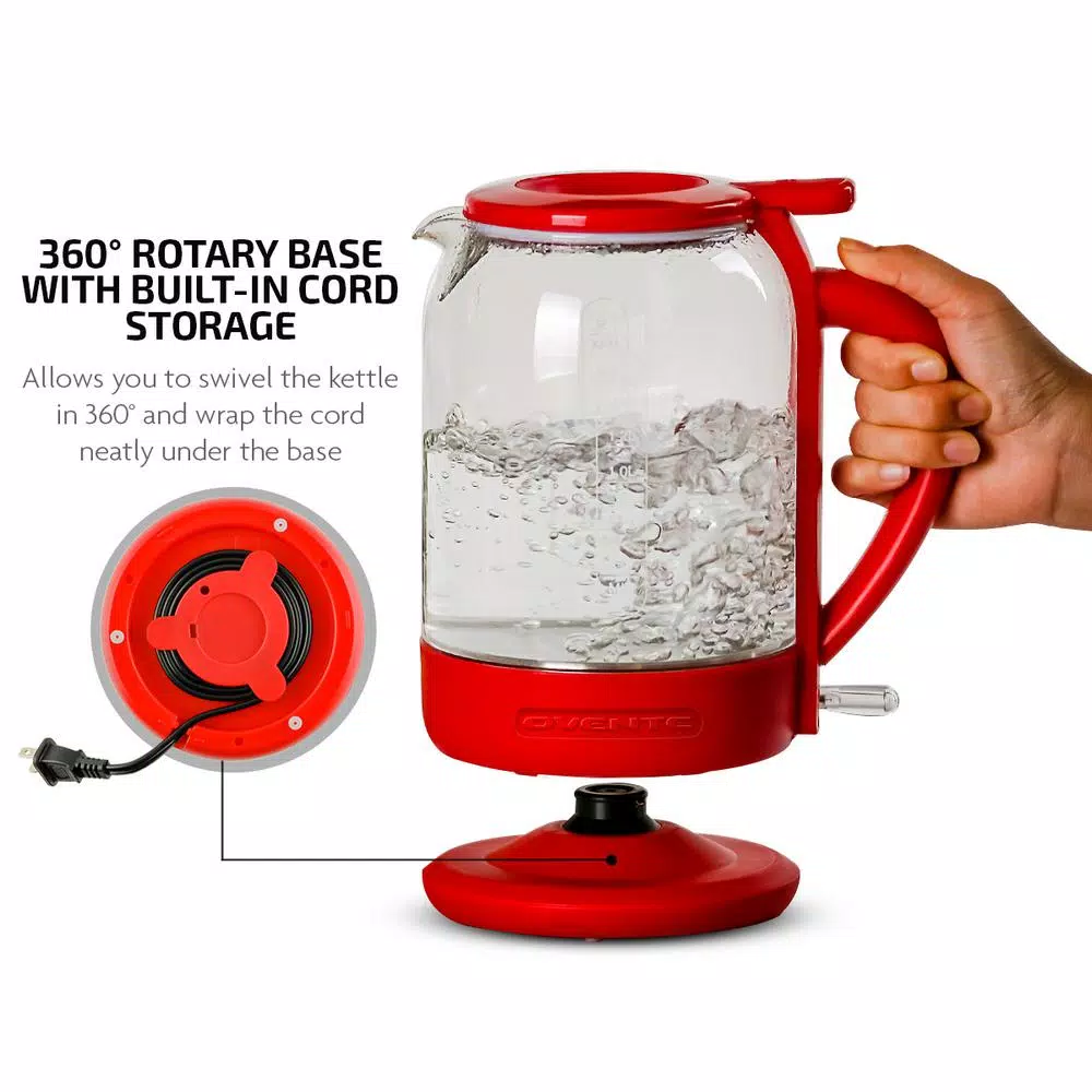Ovente 6.3-Cup Red Glass Electric Kettle with ProntoFill Technology – Fill Up with the Lid On Electric Kettles Ovente 6.3-Cup Red Glass Electric Kettle With ProntoFill Technology – Fill Up With The Lid On -Costway Shop red ovente electric kettles kg516r 44 1000