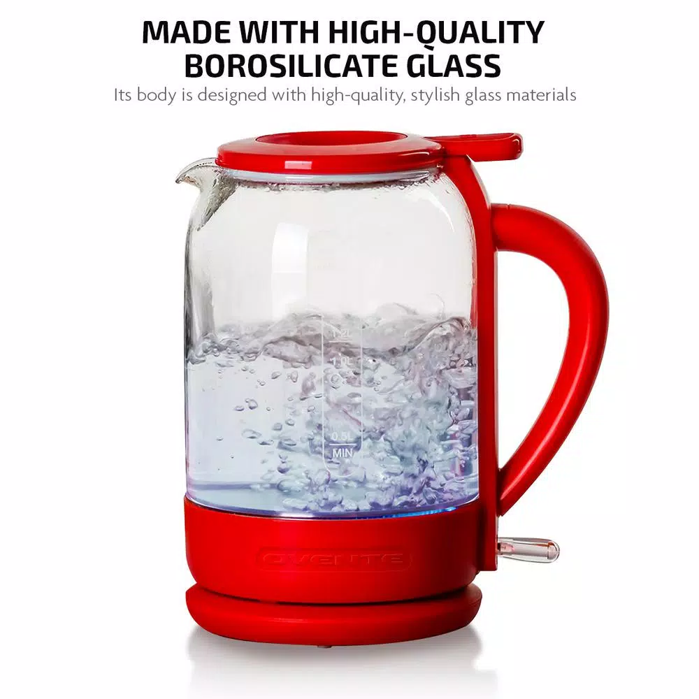 Ovente 6.3-Cup Red Glass Electric Kettle with ProntoFill Technology – Fill Up with the Lid On Electric Kettles Ovente 6.3-Cup Red Glass Electric Kettle With ProntoFill Technology – Fill Up With The Lid On -Costway Shop red ovente electric kettles kg516r c3 1000