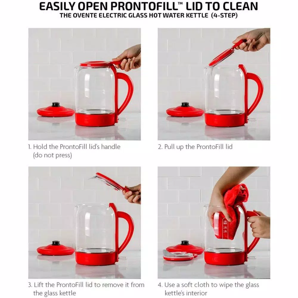 Ovente 6.3-Cup Red Glass Electric Kettle with ProntoFill Technology – Fill Up with the Lid On Electric Kettles Ovente 6.3-Cup Red Glass Electric Kettle With ProntoFill Technology – Fill Up With The Lid On -Costway Shop red ovente electric kettles kg516r e1 1000