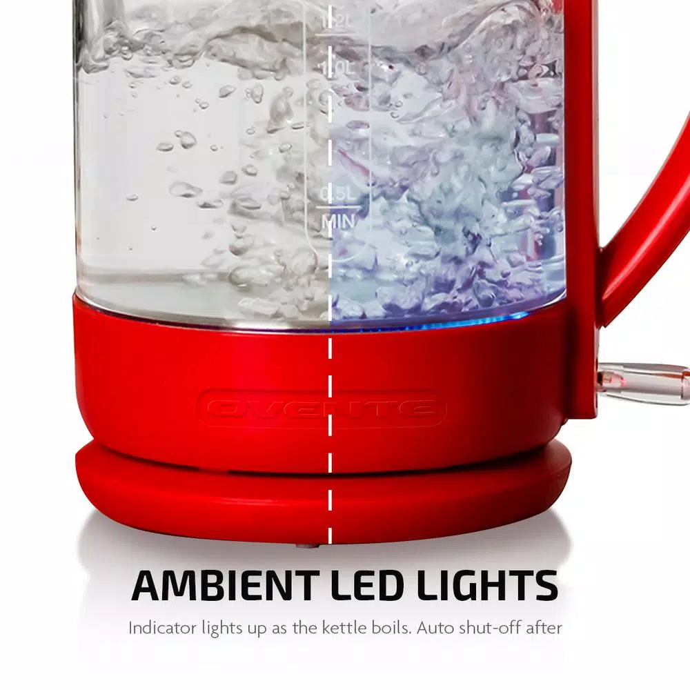 Ovente 6.3-Cup Red Glass Electric Kettle with ProntoFill Technology – Fill Up with the Lid On Electric Kettles Ovente 6.3-Cup Red Glass Electric Kettle With ProntoFill Technology – Fill Up With The Lid On -Costway Shop red ovente electric kettles kg516r fa 1000