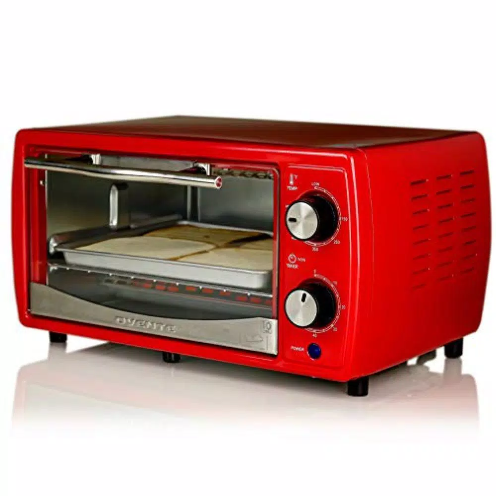 Ovente 700-Watt 4-Slice Red Electric Toaster Oven with Timer Knob and Tempered Glass Door Cool-Touch Handle, Includes LED Light Toasters Ovente 700-Watt 4-Slice Red Electric Toaster Oven With Timer Knob And Tempered Glass Door Cool-Touch Handle, Includes LED Light -Costway Shop red ovente toaster ovens to6895r 64 1000