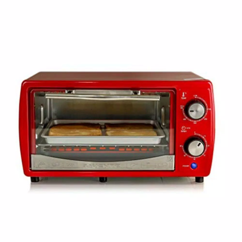 Ovente 700-Watt 4-Slice Red Electric Toaster Oven with Timer Knob and Tempered Glass Door Cool-Touch Handle, Includes LED Light Toasters Ovente 700-Watt 4-Slice Red Electric Toaster Oven With Timer Knob And Tempered Glass Door Cool-Touch Handle, Includes LED Light -Costway Shop red ovente toaster ovens to6895r c3 1000