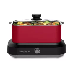 Cookers West Bend 5 Qt. Red Non-Stick Versatility Slow Cooker With 5-Temperature Settings Includes Travel Lid And Thermal Tote -Costway Shop red west bend slow cookers 87905r 1f 1000
