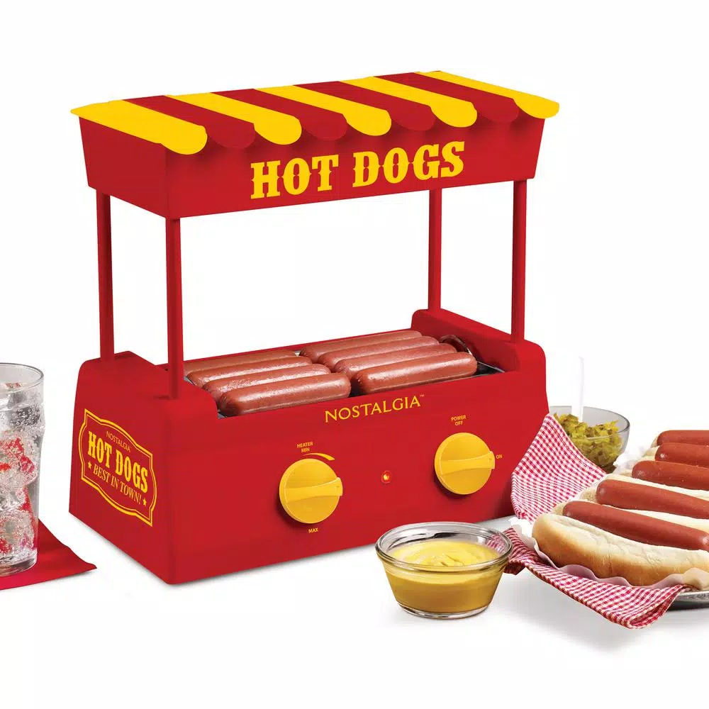 Nostalgia Red 8-Hot Dog Roller and 6-Bun Warmer Electric Skillets & Indoor Grills Nostalgia Red 8-Hot Dog Roller And 6-Bun Warmer -Costway Shop red yellow nostalgia indoor grills hdr8ry 64 1000