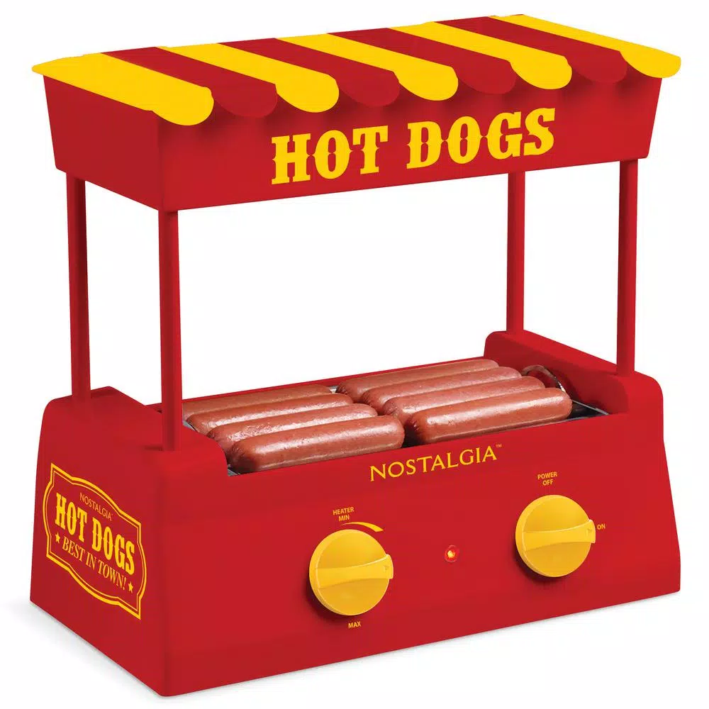 Nostalgia Red 8-Hot Dog Roller and 6-Bun Warmer Electric Skillets & Indoor Grills Nostalgia Red 8-Hot Dog Roller And 6-Bun Warmer -Costway Shop red yellow nostalgia indoor grills hdr8ry c3 1000