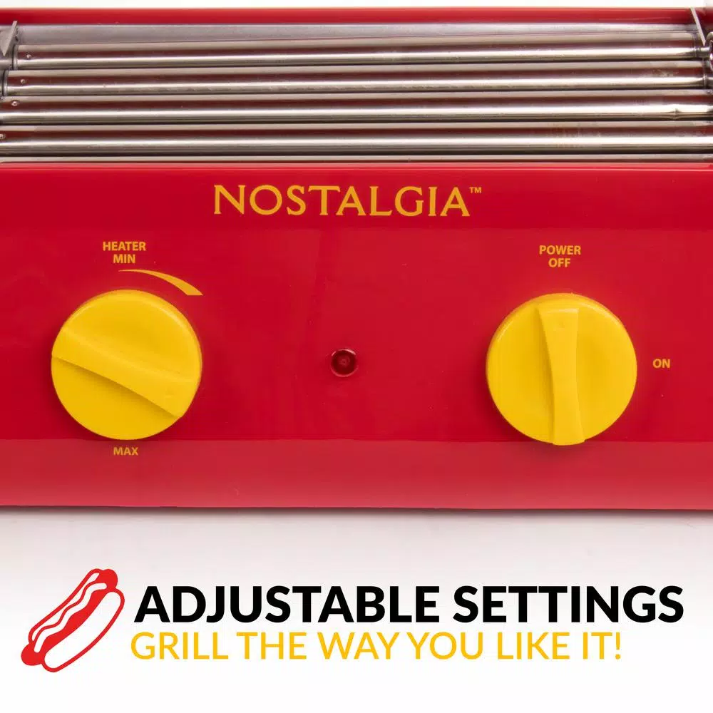 Nostalgia Red 8-Hot Dog Roller and 6-Bun Warmer Electric Skillets & Indoor Grills Nostalgia Red 8-Hot Dog Roller And 6-Bun Warmer -Costway Shop red yellow nostalgia indoor grills hdr8ry fa 1000
