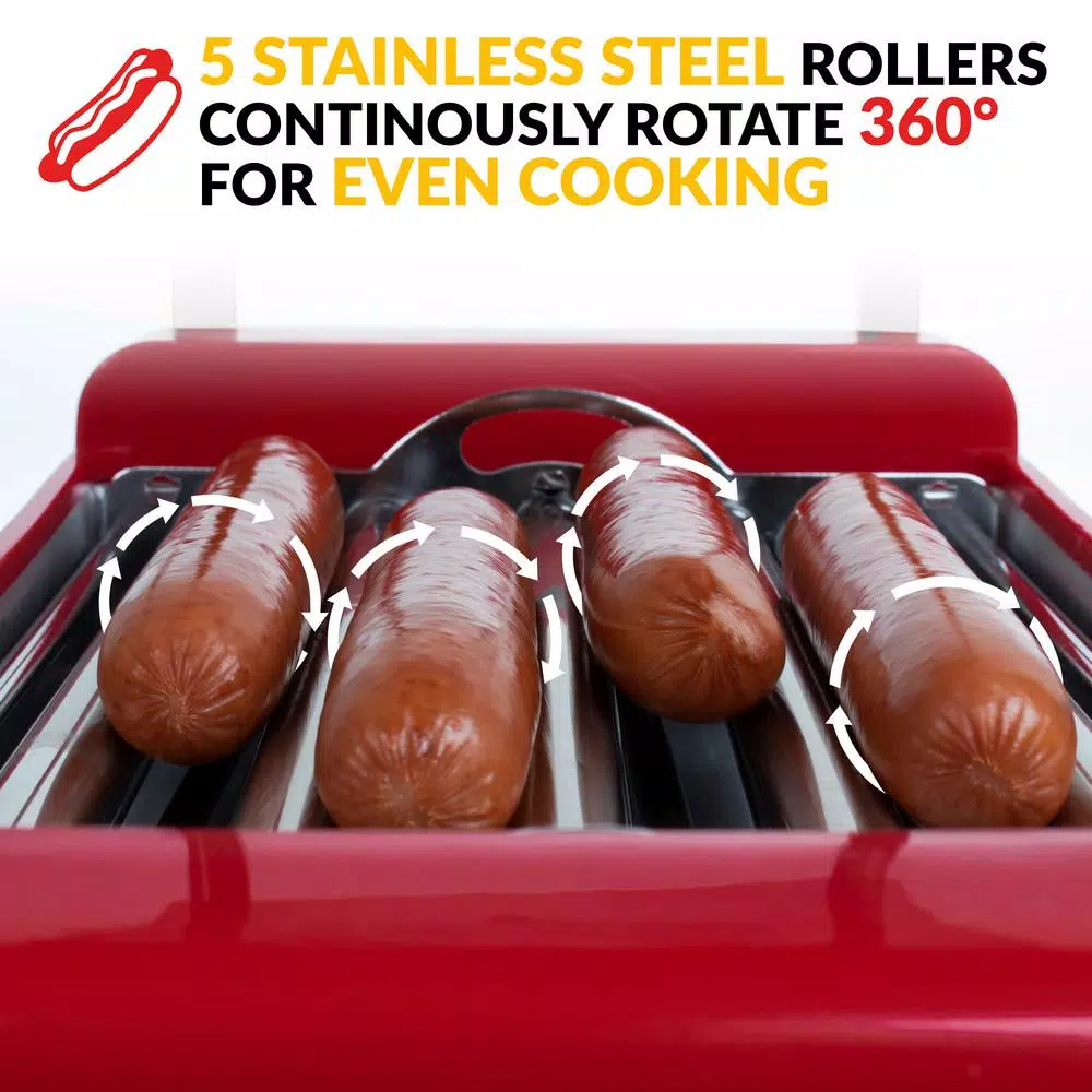 Nostalgia Retro Red Electric Hot Dog Roller and Bun Warmer Electric Skillets & Indoor Grills Nostalgia Retro Red Electric Hot Dog Roller And Bun Warmer -Costway Shop retro red nostalgia indoor grills hdr8rr 4f 1000