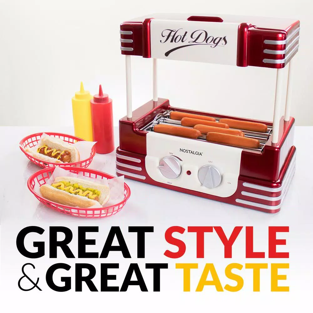Nostalgia Retro Red Electric Hot Dog Roller and Bun Warmer Electric Skillets & Indoor Grills Nostalgia Retro Red Electric Hot Dog Roller And Bun Warmer -Costway Shop retro red nostalgia indoor grills hdr8rr 76 1000
