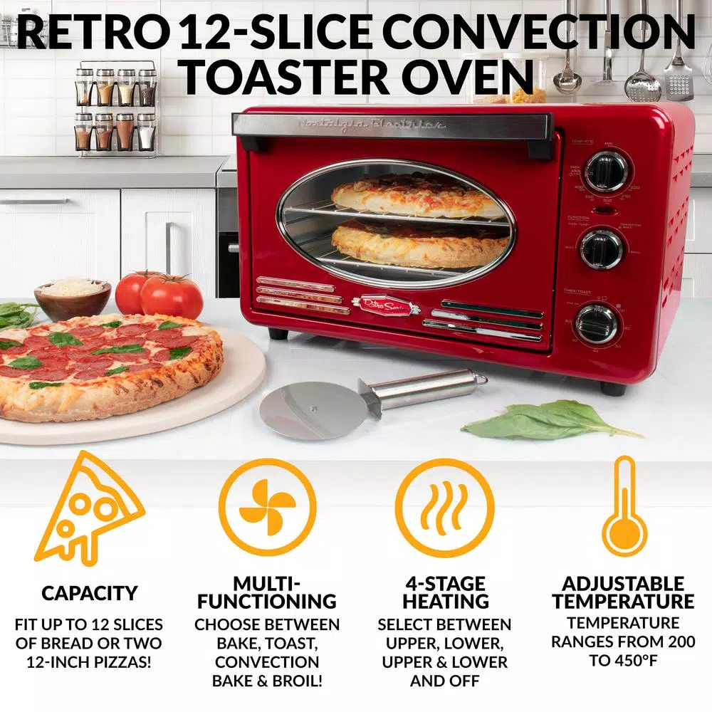 Nostalgia Retro 1500 W 12-Slice Retro Red Convection Toaster Oven with Built in Timer Toasters Nostalgia Retro 1500 W 12-Slice Retro Red Convection Toaster Oven With Built In Timer -Costway Shop retro red nostalgia toaster ovens rtov2rr c3 1000