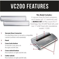 Food Processing CASO VC 200 Black And Silver Food Vacuum Sealer With Fold-Out Cutter, Roll Box And Vacuum Bag Set 16 Food Processing CASO VC 200 Black And Silver Food Vacuum Sealer With Fold-Out Cutter, Roll Box And Vacuum Bag Set -Costway Shop silver black caso food vacuum sealers 11390 2 kit 4f 1000