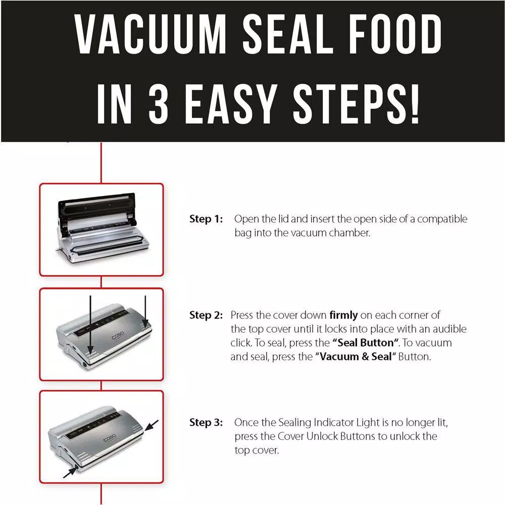 Food Processing CASO VC 200 Black And Silver Food Vacuum Sealer With Fold-Out Cutter, Roll Box And Vacuum Bag Set 11 Food Processing CASO VC 200 Black And Silver Food Vacuum Sealer With Fold-Out Cutter, Roll Box And Vacuum Bag Set - Image 9