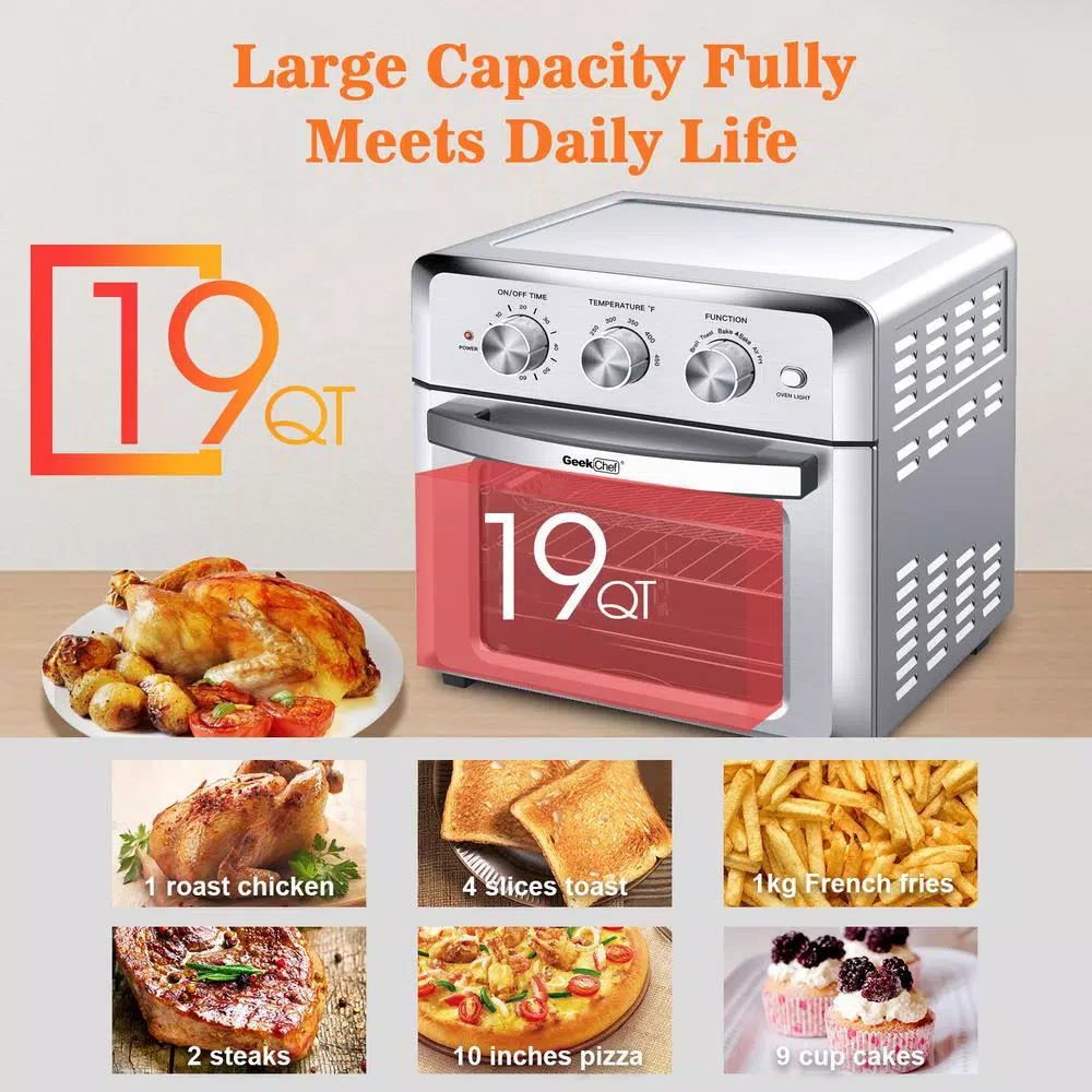Boyel Living 19 Qt. Silver Stainless Steel Air Fryer Toaster Oven with Roast, Bake, Broil, Reheat, Accessories & Recipes Included Air Fryers Boyel Living 19 Qt. Silver Stainless Steel Air Fryer Toaster Oven With Roast, Bake, Broil, Reheat, Accessories & Recipes Included -Costway Shop silver boyel living air fryers gbk gto18 4f 1000