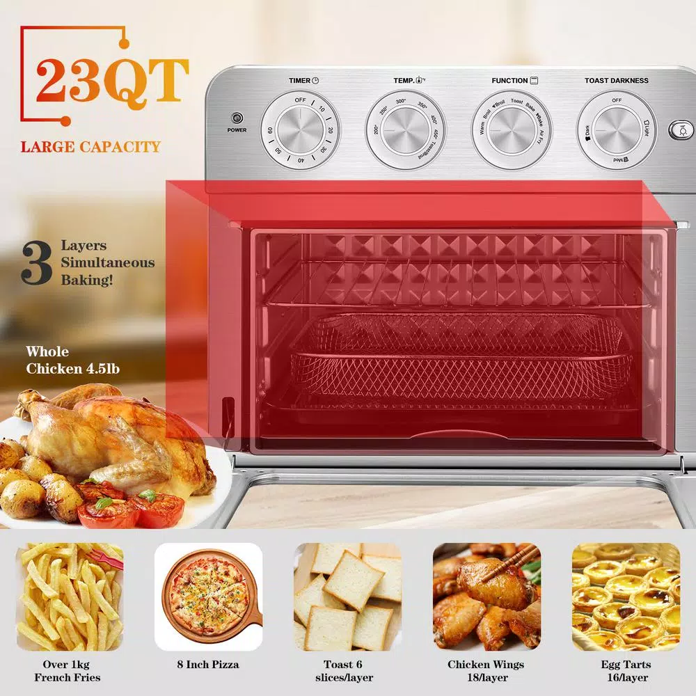 Boyel Living 24 Qt. Silver Stainless Steel Air Fryer Toaster Oven with Roast, Bake, Broil, Reheat, Accessories and Cookbook Included Air Fryers Boyel Living 24 Qt. Silver Stainless Steel Air Fryer Toaster Oven With Roast, Bake, Broil, Reheat, Accessories And Cookbook Included -Costway Shop silver boyel living air fryers gbk gto23 1f 1000