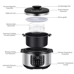 Cookers Boyel Living 8 Qt. Stainless Steel 12-in-1 Multiuse Programmable Electric Pressure Cooker With Non-Stick Pot And Cool-Touch Handles 4 Cookers Boyel Living 8 Qt. Stainless Steel 12-in-1 Multiuse Programmable Electric Pressure Cooker With Non-Stick Pot And Cool-Touch Handles -Costway Shop silver boyel living electric pressure cookers gbk gp80plus c3 1000