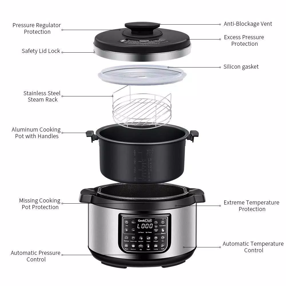 Boyel Living 8 Qt. Stainless Steel 12-in-1 Multiuse Programmable Electric Pressure Cooker with Non-Stick Pot and Cool-Touch Handles Cookers Boyel Living 8 Qt. Stainless Steel 12-in-1 Multiuse Programmable Electric Pressure Cooker With Non-Stick Pot And Cool-Touch Handles -Costway Shop silver boyel living electric pressure cookers gbk gp80plus c3 1000