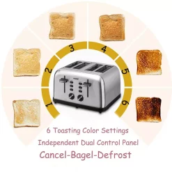 Toasters Boyel Living 1500 W 4-Slice Silver Wide Slot Toaster With Dual Control Panels -Costway Shop silver boyel living pop up toasters gbk gts4a 66 1000