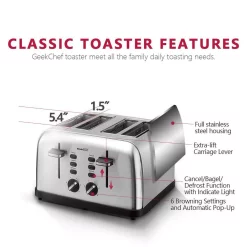 Toasters Boyel Living 1500 W 4-Slice Silver Wide Slot Toaster With Dual Control Panels -Costway Shop silver boyel living pop up toasters gbk gts4a fa 1000