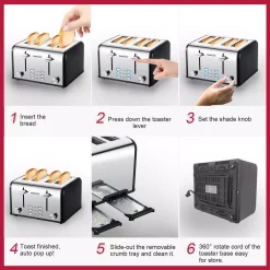 Toasters Boyel Living 1650 W 4-Slice Silver Wide Slot Toaster With Dual Control Panels Of Bagel, Defrost And Cancel Function -Costway Shop silver boyel living pop up toasters gbk gts4b 1f 1000