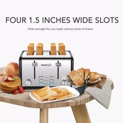 Toasters Boyel Living 1650 W 4-Slice Silver Wide Slot Toaster With Dual Control Panels Of Bagel, Defrost And Cancel Function -Costway Shop silver boyel living pop up toasters gbk gts4b 44 1000