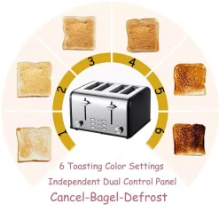 Toasters Boyel Living 1650 W 4-Slice Silver Wide Slot Toaster With Dual Control Panels Of Bagel, Defrost And Cancel Function -Costway Shop silver boyel living pop up toasters gbk gts4b 66 1000
