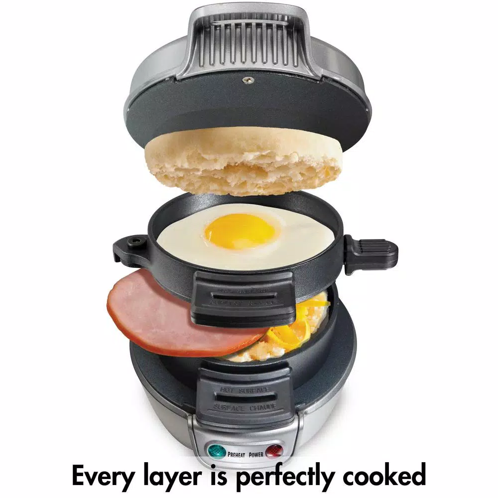 Electric Skillets & Indoor Grills Hamilton Beach 600 W Silver Non-Stick Breakfast Sandwich Maker 4 Electric Skillets & Indoor Grills Hamilton Beach 600 W Silver Non-Stick Breakfast Sandwich Maker - Image 2