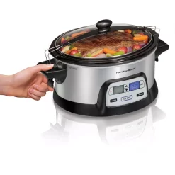Cookers Hamilton Beach FlexCook 6 Qt. Silver Programmable Slow Cooker With Temperature Controls -Costway Shop silver hamilton beach slow cookers 33861 4f 1000
