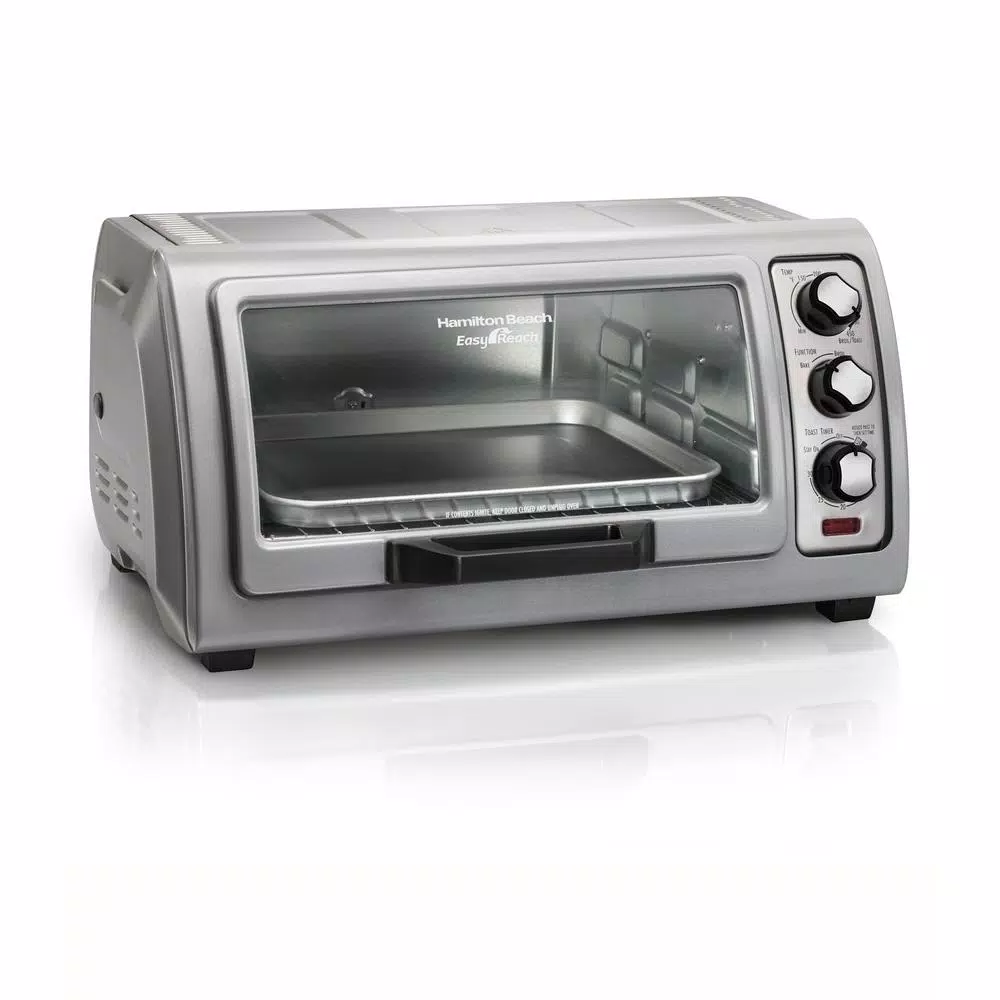 Toasters Hamilton Beach Easy Reach 1400 W 6-Slice Grey Toaster Oven With Roll Top Door 3 Toasters Hamilton Beach Easy Reach 1400 W 6-Slice Grey Toaster Oven With Roll Top Door