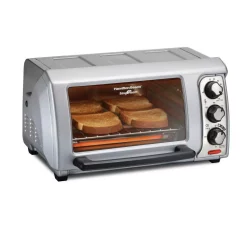 Toasters Hamilton Beach Easy Reach 1200 W 4-Slice Silver Toaster Oven With Roll Top Door
