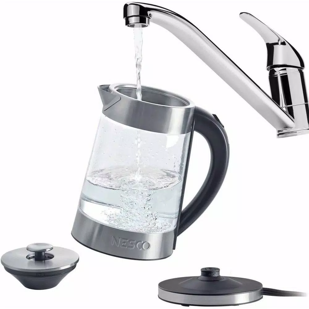 Nesco 7-Cup Silver Electric Kettle with Built-In Cord Storage Electric Kettles Nesco 7-Cup Silver Electric Kettle With Built-In Cord Storage -Costway Shop silver nesco electric kettles gwk 02 4f 1000