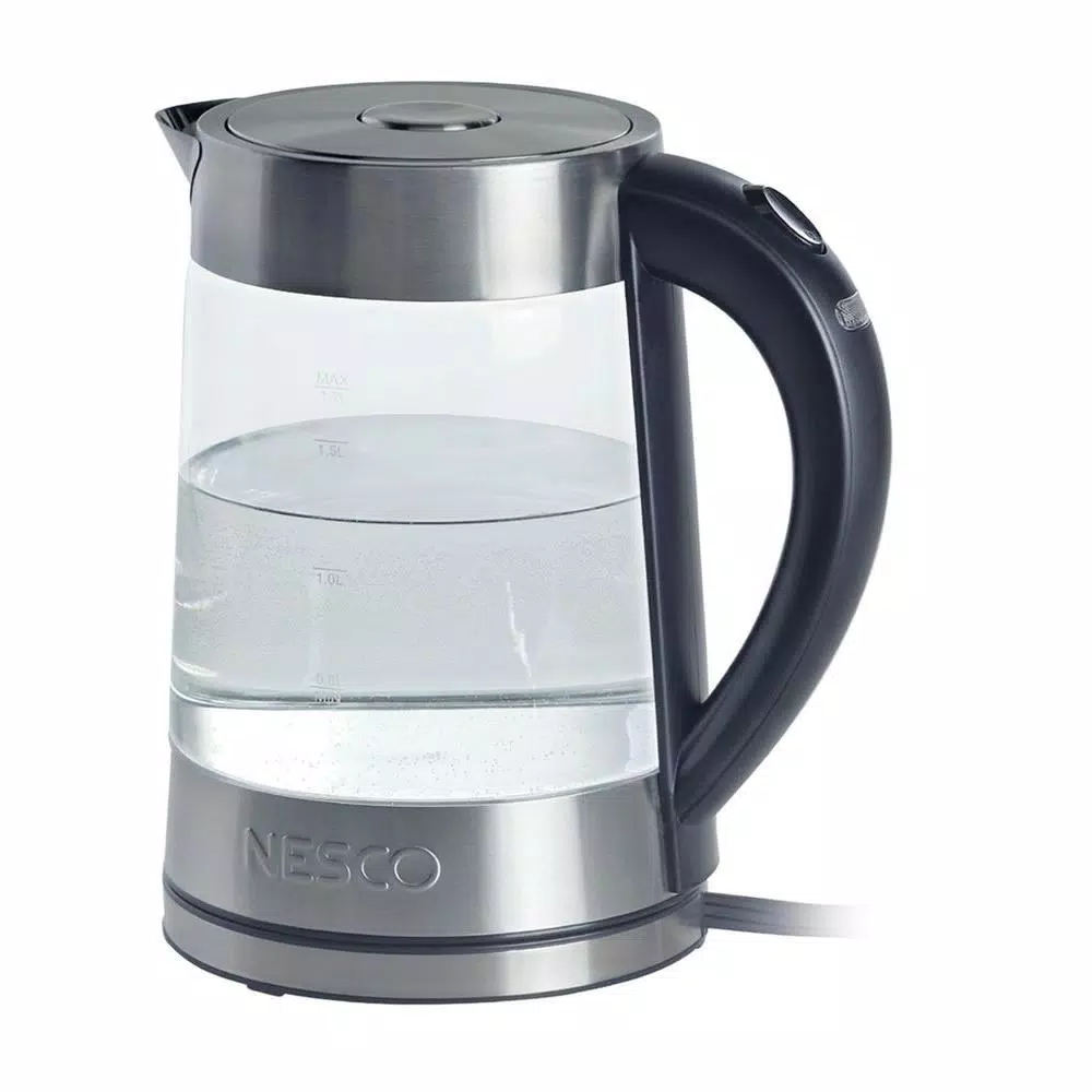 Nesco 7-Cup Silver Electric Kettle with Built-In Cord Storage Electric Kettles Nesco 7-Cup Silver Electric Kettle With Built-In Cord Storage -Costway Shop silver nesco electric kettles gwk 02 64 1000