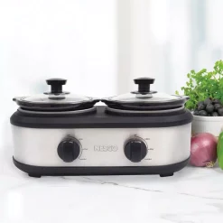 Cookers Nesco 2.5 Qt. Stainless Steel Slow Cooker With Removable Cookwells -Costway Shop silver nesco slow cookers sc 1dss 31 1000