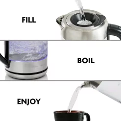 Electric Kettles Ovente 7-Cup 1.7 L Silver Glass Electric Kettle With ProntoFill Technology-Fill Up With Lid On 6 Electric Kettles Ovente 7-Cup 1.7 L Silver Glass Electric Kettle With ProntoFill Technology-Fill Up With Lid On -Costway Shop silver ovente electric kettles kg612s 1f 1000