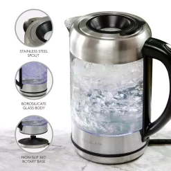 Electric Kettles Ovente 7-Cup 1.7 L Silver Glass Electric Kettle With ProntoFill Technology-Fill Up With Lid On 7 Electric Kettles Ovente 7-Cup 1.7 L Silver Glass Electric Kettle With ProntoFill Technology-Fill Up With Lid On -Costway Shop silver ovente electric kettles kg612s 44 1000