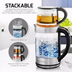 Electric Kettles Ovente 7-Cup 1.7 L Silver Glass Electric Kettle With ProntoFill Technology-Fill Up With Lid On Glass Reusable Teapot Infuser -Costway Shop silver ovente electric kettles kg612s fgk27b 1f 1000