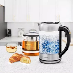 Electric Kettles Ovente 7-Cup 1.7 L Silver Glass Electric Kettle With ProntoFill Technology-Fill Up With Lid On Glass Reusable Teapot Infuser -Costway Shop silver ovente electric kettles kg612s fgk27b 31 1000