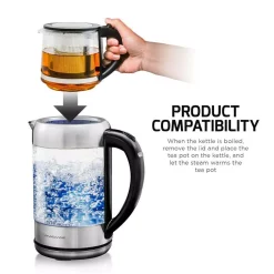 Electric Kettles Ovente 7-Cup 1.7 L Silver Glass Electric Kettle With ProntoFill Technology-Fill Up With Lid On Glass Reusable Teapot Infuser -Costway Shop silver ovente electric kettles kg612s fgk27b 4f 1000
