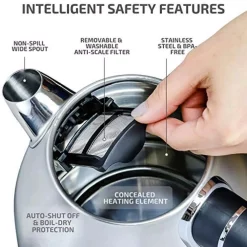 Electric Kettles Ovente 7.2-Cup Silver Stainless Steel Electric Kettle With Removable Filter, Boil Dry Protection And Auto Shut Off Features 6 Electric Kettles Ovente 7.2-Cup Silver Stainless Steel Electric Kettle With Removable Filter, Boil Dry Protection And Auto Shut Off Features -Costway Shop silver ovente electric kettles ks777s 44 1000