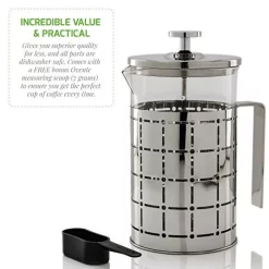 Coffee Makers Ovente 3-Cup Silver Borosilicate Glass Heat-Resistant Cafetiere French Press Coffee And Tea Maker With Free Measuring Scoop -Costway Shop silver ovente french presses fss27p 4f 1000