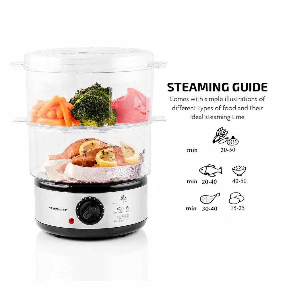 Cookers Ovente 20-Cup Silver 2-Tier Food Steamer With Stainless Steel Base And Plastic Containers 6 Cookers Ovente 20-Cup Silver 2-Tier Food Steamer With Stainless Steel Base And Plastic Containers - Image 4