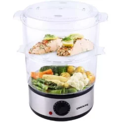Cookers Ovente 20-Cup Silver 2-Tier Food Steamer With Stainless Steel Base And Plastic Containers 17 Cookers Ovente 20-Cup Silver 2-Tier Food Steamer With Stainless Steel Base And Plastic Containers -Costway Shop silver ovente rice cookers fs62s 31 1000
