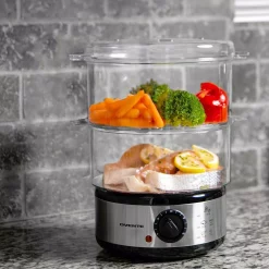 Cookers Ovente 20-Cup Silver 2-Tier Food Steamer With Stainless Steel Base And Plastic Containers 16 Cookers Ovente 20-Cup Silver 2-Tier Food Steamer With Stainless Steel Base And Plastic Containers -Costway Shop silver ovente rice cookers fs62s 76 1000