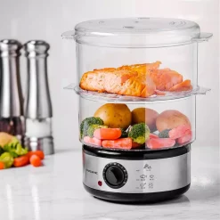 Cookers Ovente 20-Cup Silver 2-Tier Food Steamer With Stainless Steel Base And Plastic Containers 15 Cookers Ovente 20-Cup Silver 2-Tier Food Steamer With Stainless Steel Base And Plastic Containers -Costway Shop silver ovente rice cookers fs62s fa 1000