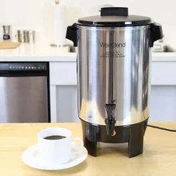 Coffee Makers West Bend 30-Cup Silver Commercial Aluminum Coffee Urn Features Automatic Temperature Control With Quick Brewing -Costway Shop silver west bend coffee urns 58030 44 1000
