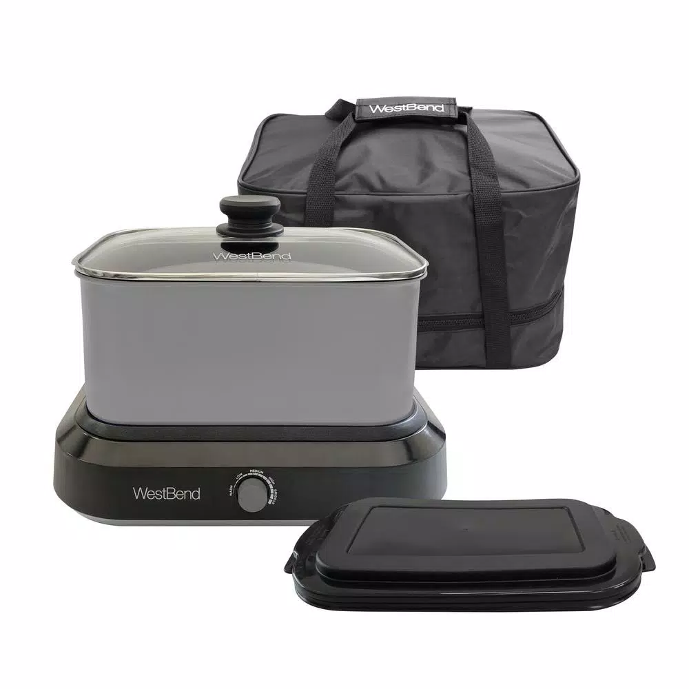 West Bend 6 qt. Silver Non-Stick Versatility Slow Cooker with 5-Temperature Settings Includes Travel Lid and Thermal Tote Cookers West Bend 6 Qt. Silver Non-Stick Versatility Slow Cooker With 5-Temperature Settings Includes Travel Lid And Thermal Tote -Costway Shop silver west bend slow cookers 87906 c3 1000