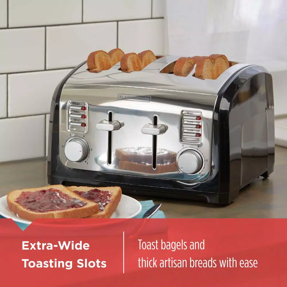 BLACK+DECKER 4-Slice Stainless Steel Wide Slot Toaster with Crumb Tray Toasters BLACK+DECKER 4-Slice Stainless Steel Wide Slot Toaster With Crumb Tray -Costway Shop stainless steel black decker pop up toasters t4030 fa 1000