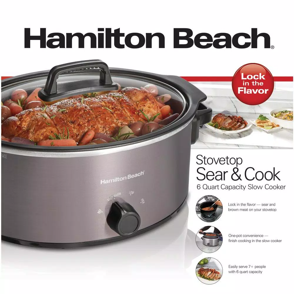 Hamilton Beach Stovetop Sear and Cook 6 qt. Gray Slow Cooker Cookers Hamilton Beach Stovetop Sear And Cook 6 Qt. Gray Slow Cooker -Costway Shop stainless steel hamilton beach slow cookers 33669 4f 1000