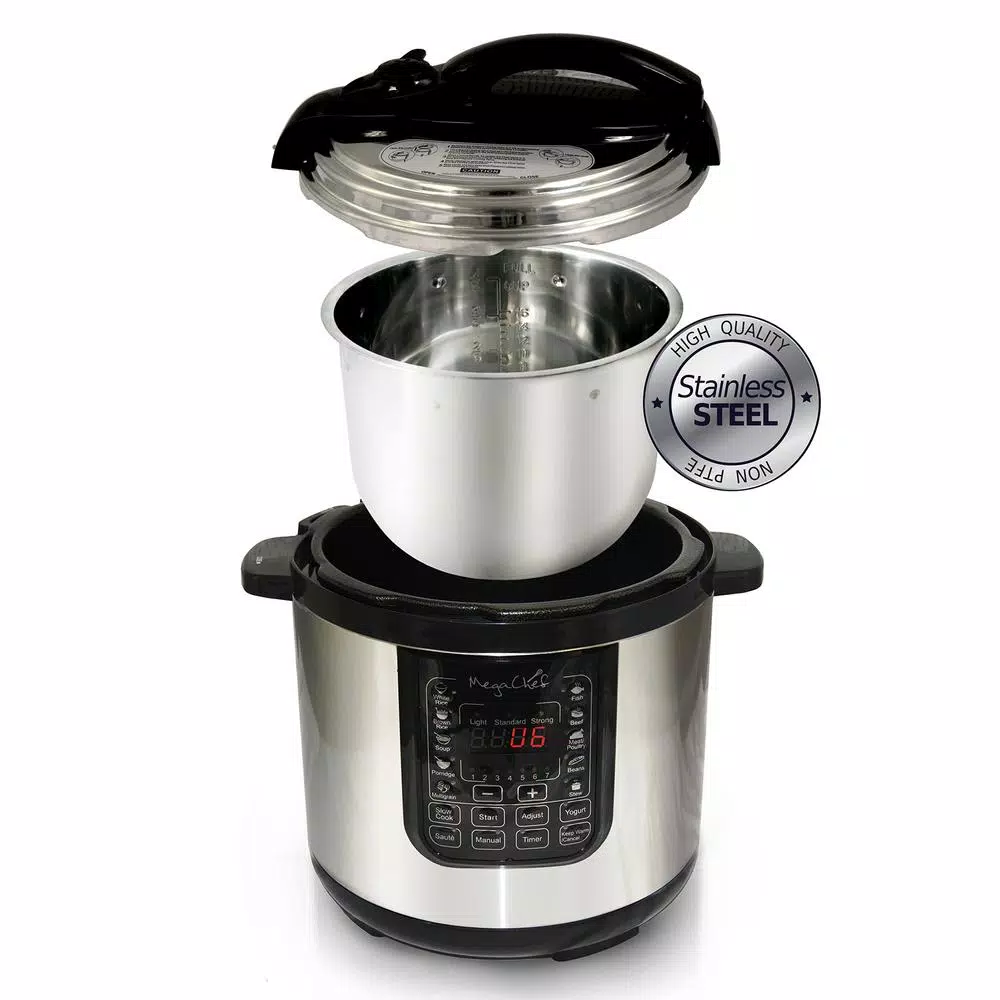 MegaChef 8 Qt. Stainless Steel Electric Pressure Cooker with Stainless Steel Pot Cookers MegaChef 8 Qt. Stainless Steel Electric Pressure Cooker With Stainless Steel Pot -Costway Shop stainless steel megachef electric pressure cookers 98599676m 1d 1000
