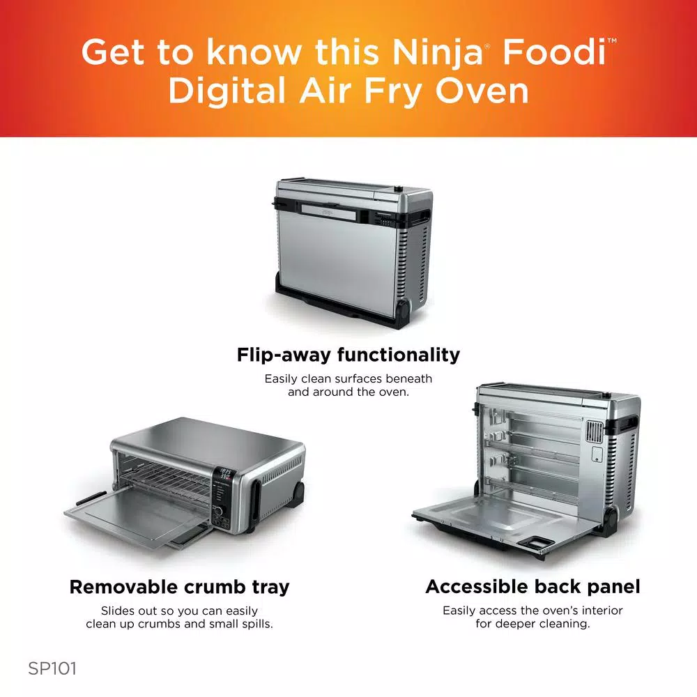 Toasters NINJA Stainless Steel Foodi Digital Air Fry Oven, Convection Oven, Toaster, Air Fryer, Flip-Away For Storage 7 Toasters NINJA Stainless Steel Foodi Digital Air Fry Oven, Convection Oven, Toaster, Air Fryer, Flip-Away For Storage - Image 5