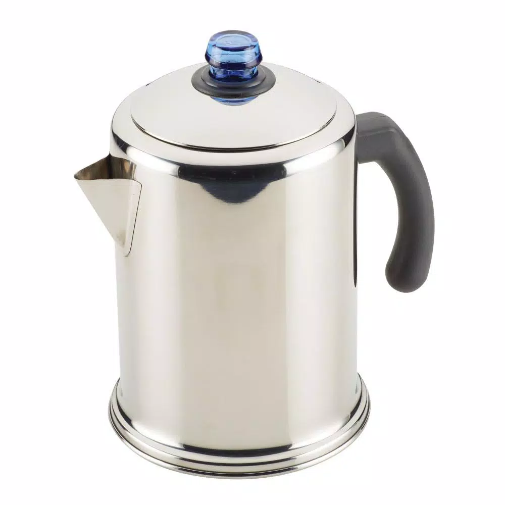 Farberware 12-Cup Classic Stainless Steel with Blue Knob Coffee Percolator Coffee Makers Farberware 12-Cup Classic Stainless Steel With Blue Knob Coffee Percolator -Costway Shop stainless steel with glass blue knob farberware french presses 47794 64 1000