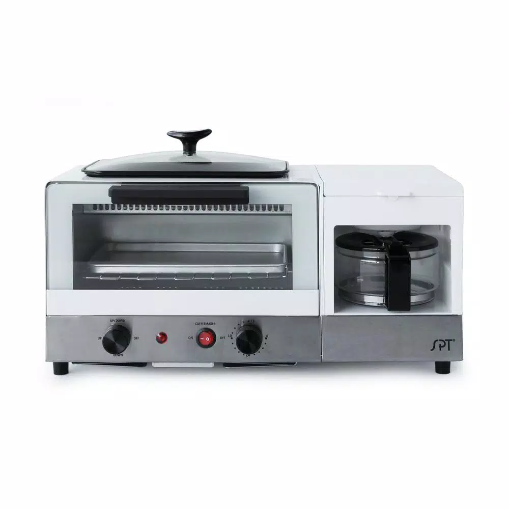SPT Breakfast Center 1450 W 2-Slice White and Stainless Steel Toaster Oven with Griddle and Coffee Maker Toasters SPT Breakfast Center 1450 W 2-Slice White And Stainless Steel Toaster Oven With Griddle And Coffee Maker -Costway Shop white and stainless steel spt toaster ovens bm 1120w c3 1000